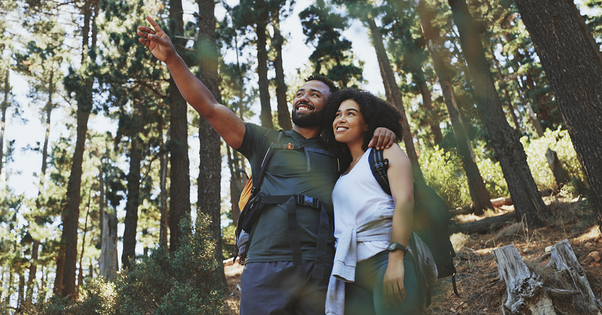 A couple enjoying a hike in a national park